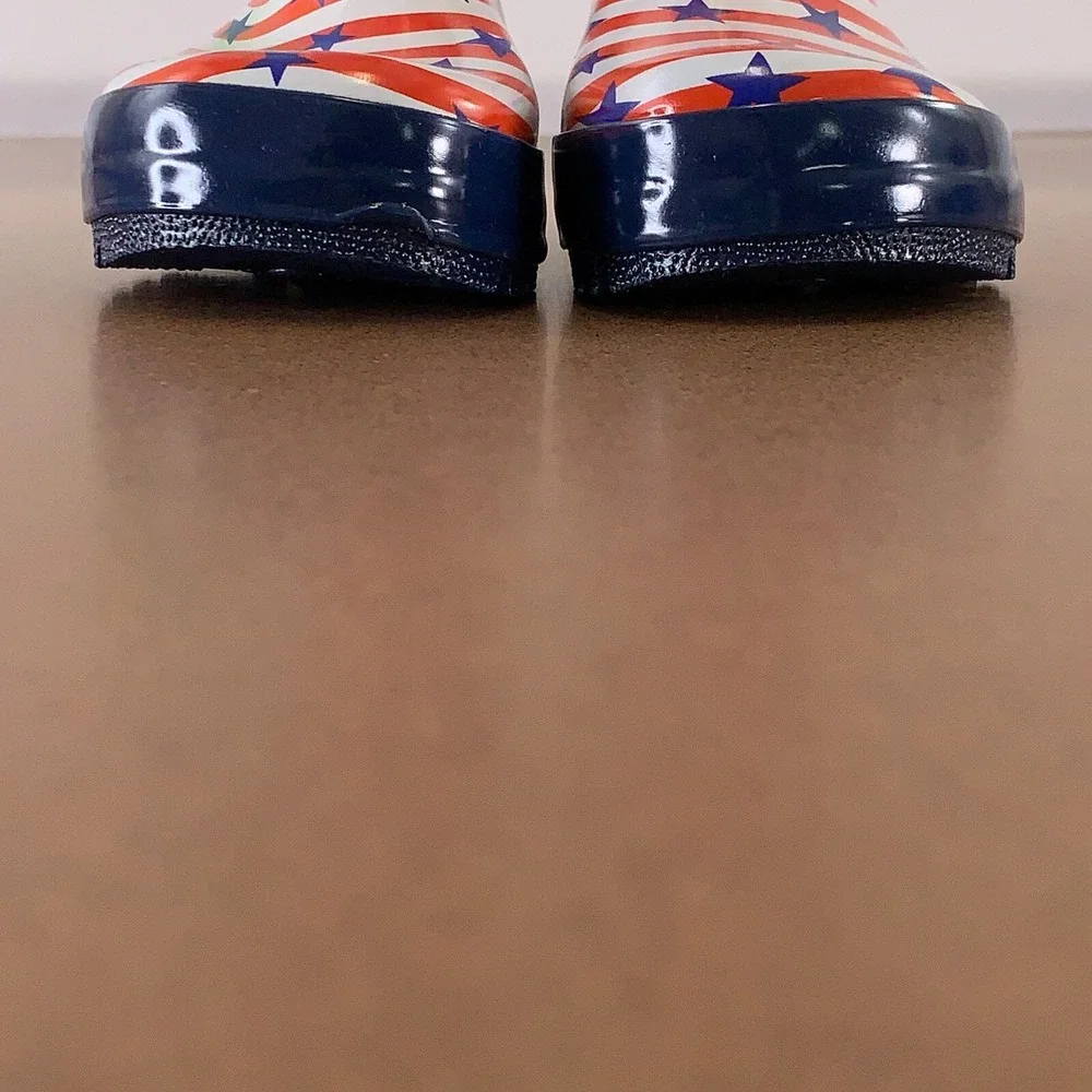 Landchief Kids Shoe Size 9 Red White Blue Striped Rubber Rain Boots NWT